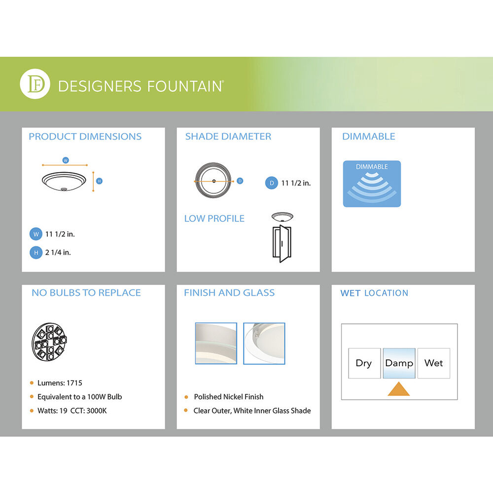 Edge Lit LED 12 inch Polished Nickel Flushmount Ceiling Light